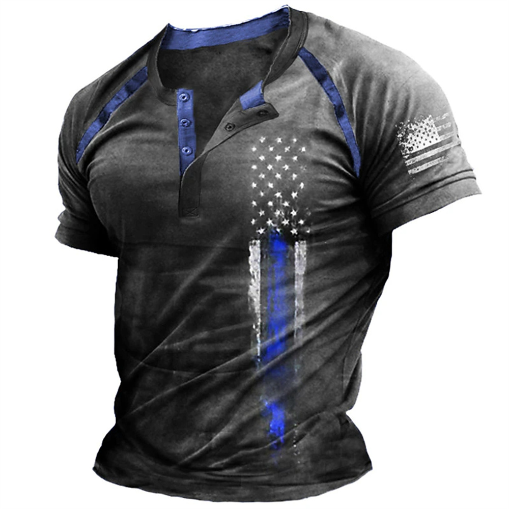 Kaos Henry Pria Motif Bendera  - 3D Printing Jersey ulasan dan harga