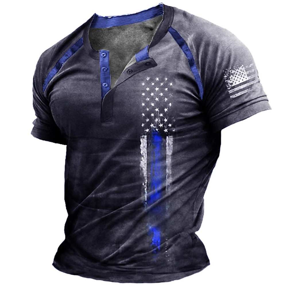 Kaos Henry Pria Motif Bendera  - 3D Printing Jersey ulasan dan harga