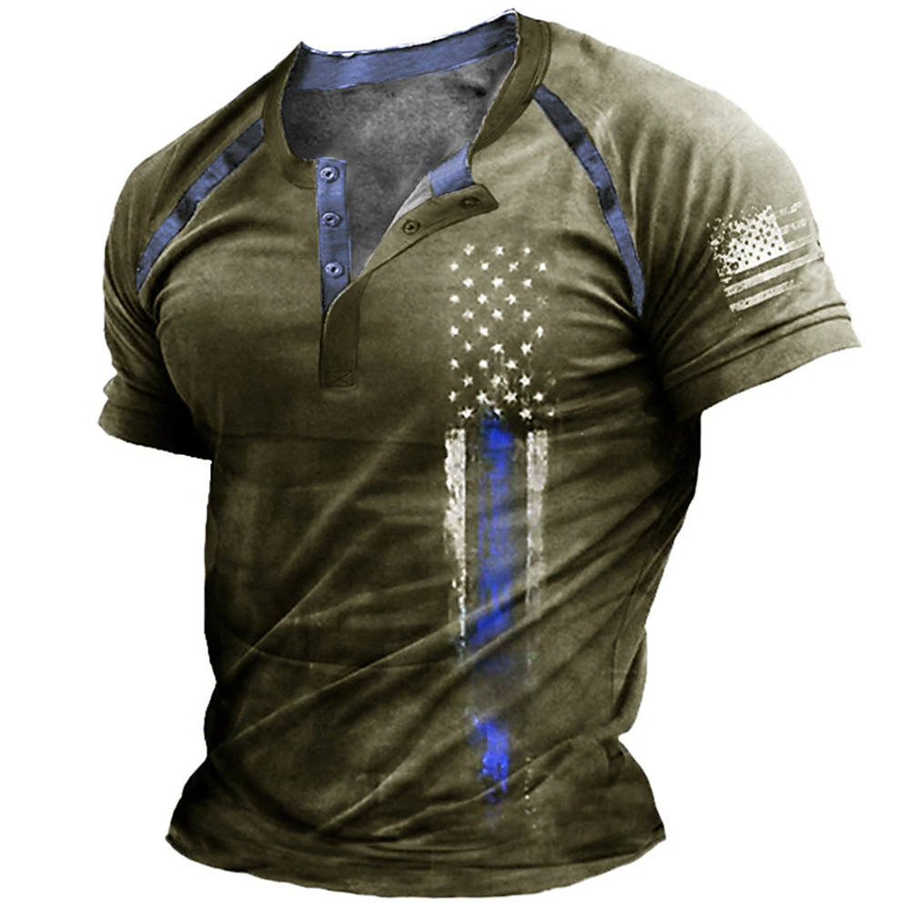 Kaos Henry Pria Motif Bendera  - 3D Printing Jersey ulasan dan harga